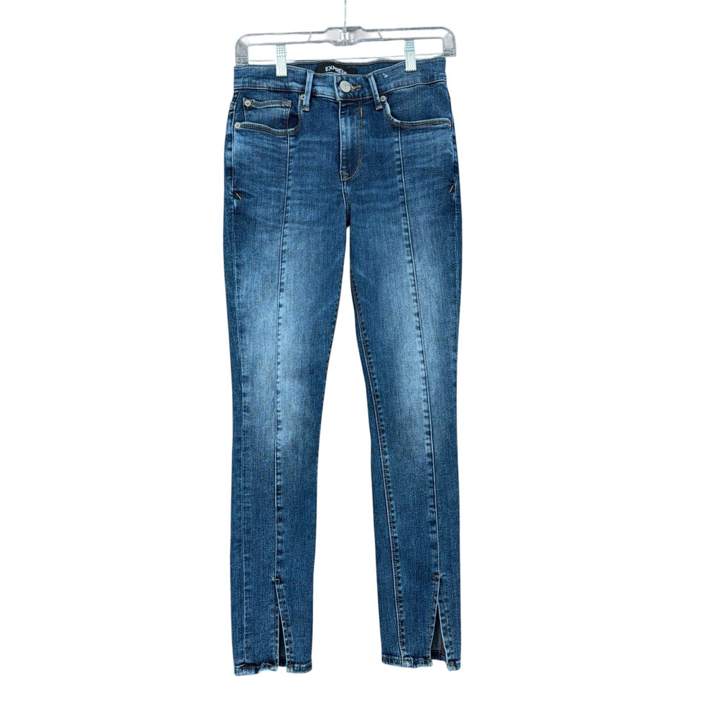 Express Legging Mid Rise Women 4R‎ Cotton Blend Blue Split Hem Seam Front Jeans